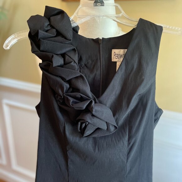 Periwinkle Black Dress Size 8, Front-to-Back Right Shoulder Ruffle, Sleeveless - Picture 2 of 7